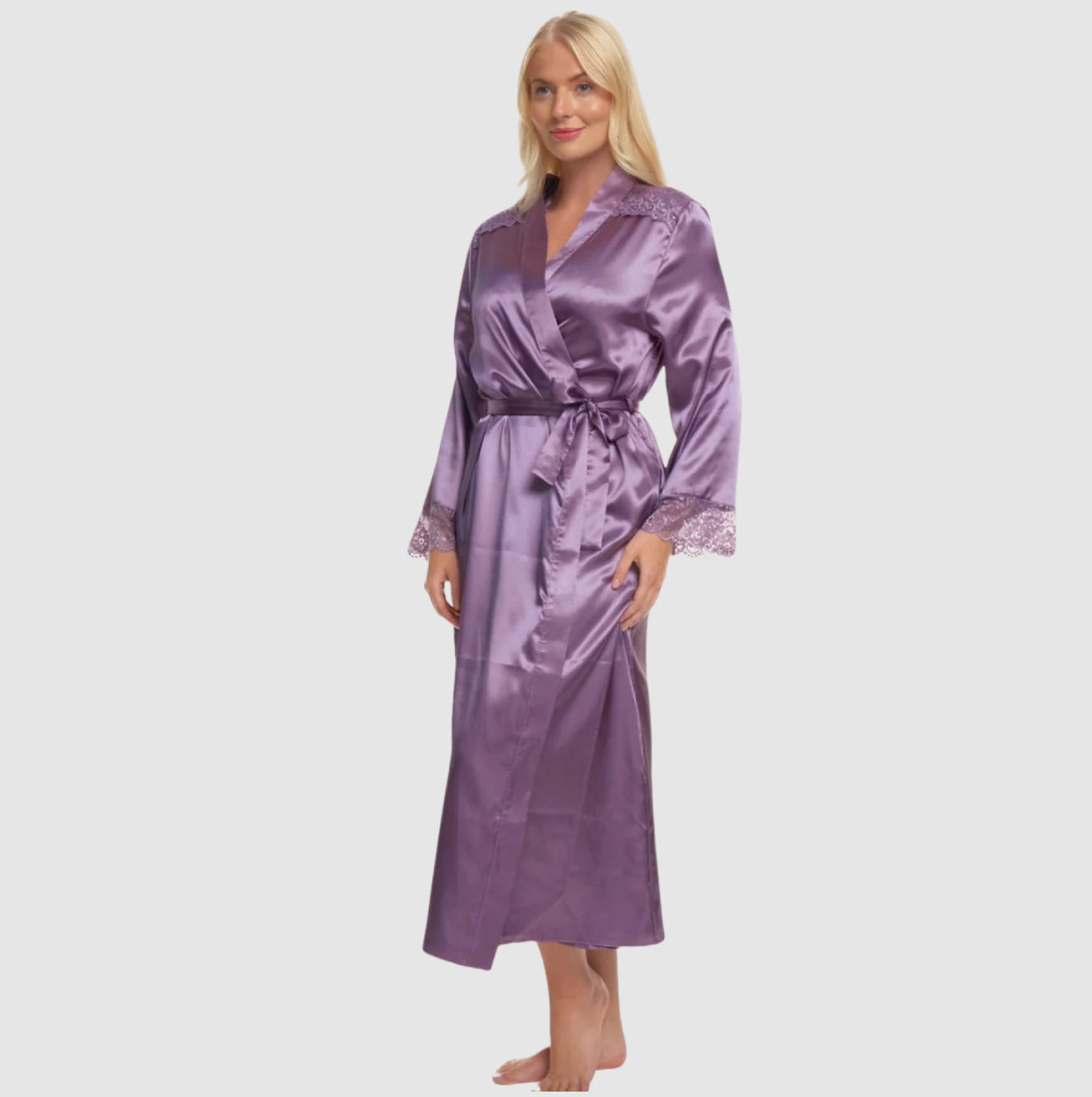 Beautiful Plain Purple Satin Dressing Gown Robe