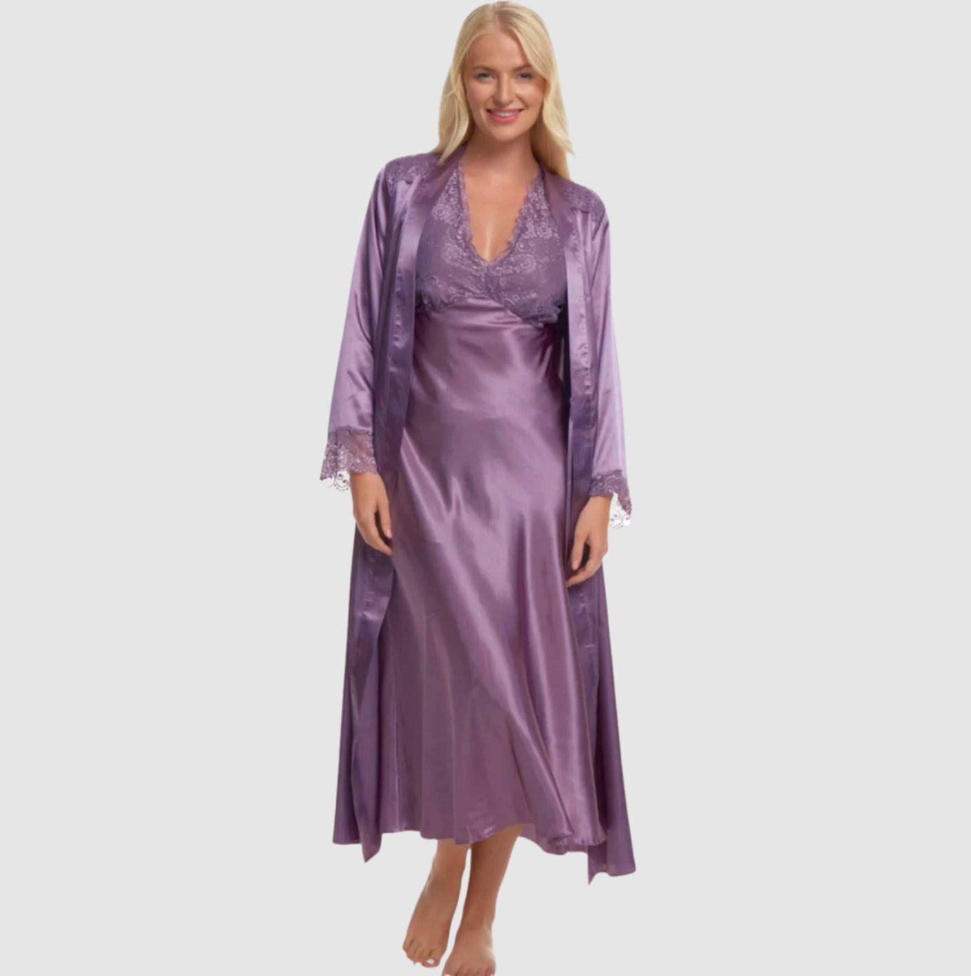 Beautiful Plain Purple Satin Dressing Gown Robe