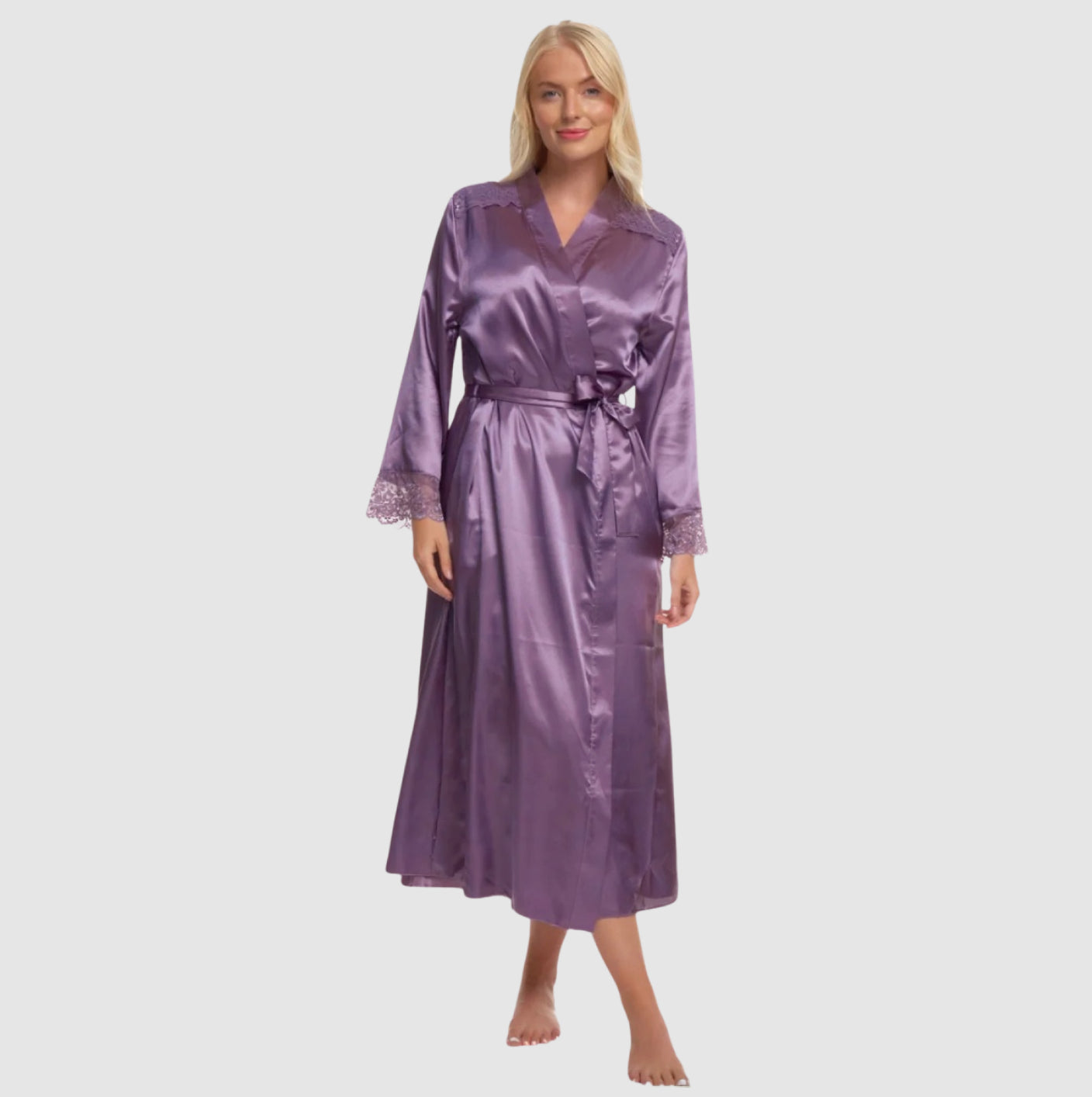Beautiful Plain Purple Satin Dressing Gown Robe