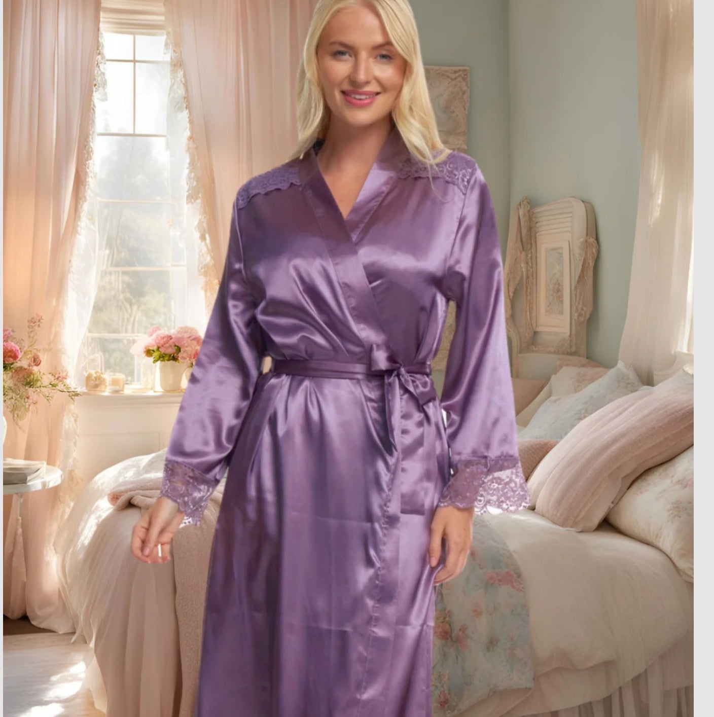 Beautiful Plain Purple Satin Dressing Gown Robe