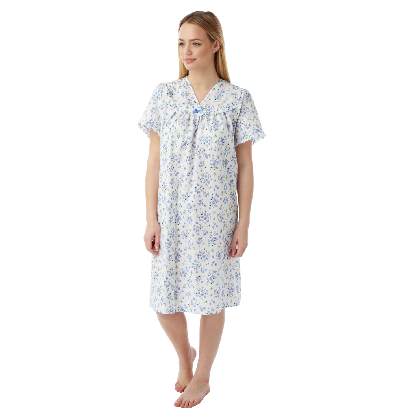 Poly - Cotton Floral Print Short Sleeve Nightdress - Blue - 24/26 - 28/20 only