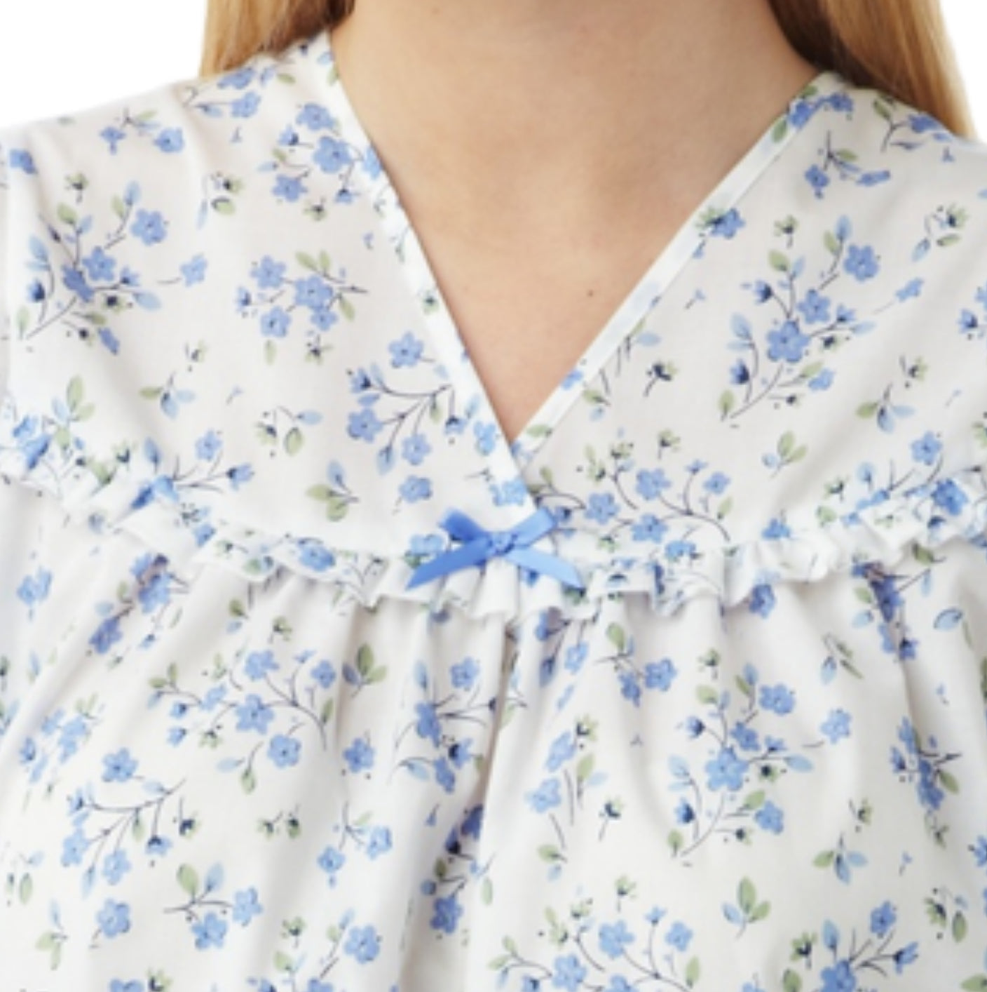 Poly - Cotton Floral Print Short Sleeve Nightdress - Blue - 24/26 - 28/20 only