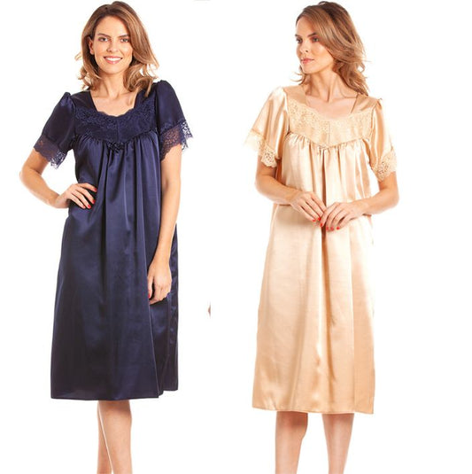 Satin Lace Edged Short Sleeve Nightdress