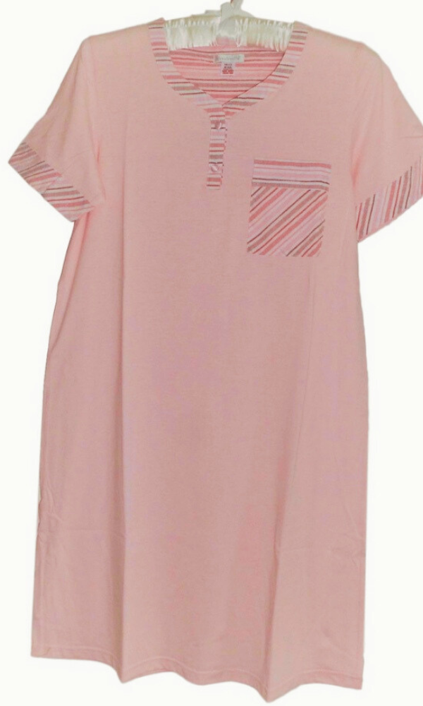 Slenderella Cotton Jersey Nightshirt with Stripe Edging - Pink - Blue