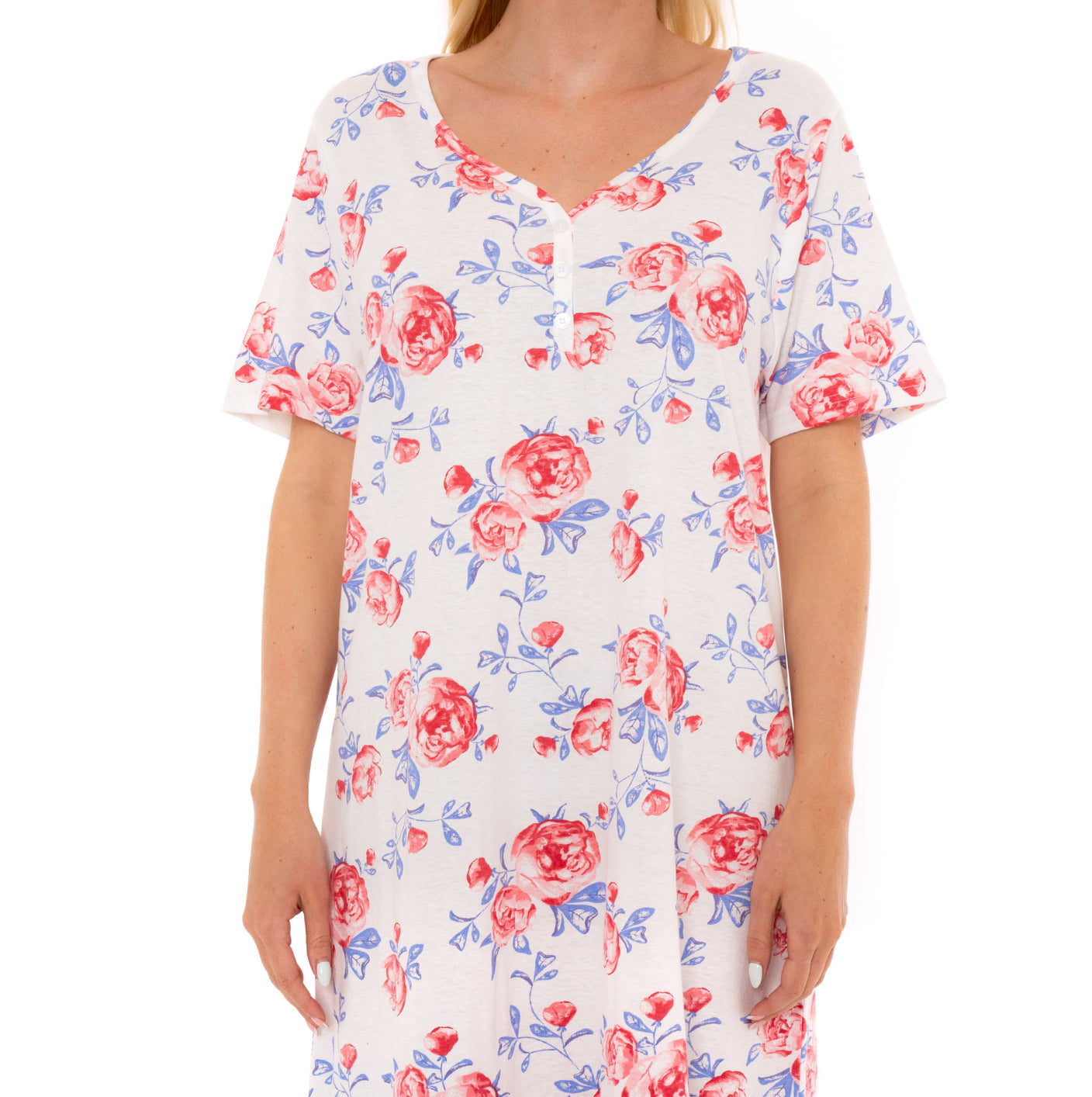 100% Cotton Jersey Short Sleeve Pink Rose Print Nightdress