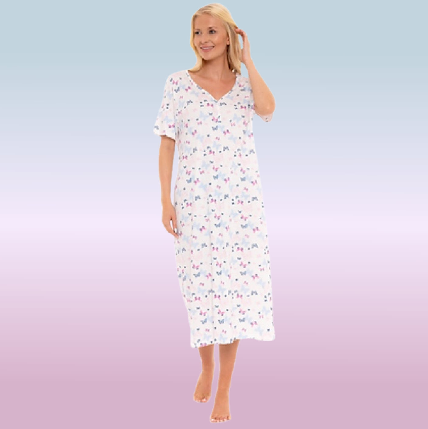 Lilac Butterfly Print 100% Cotton Jersey Nightdress - 10/12 to 30/32
