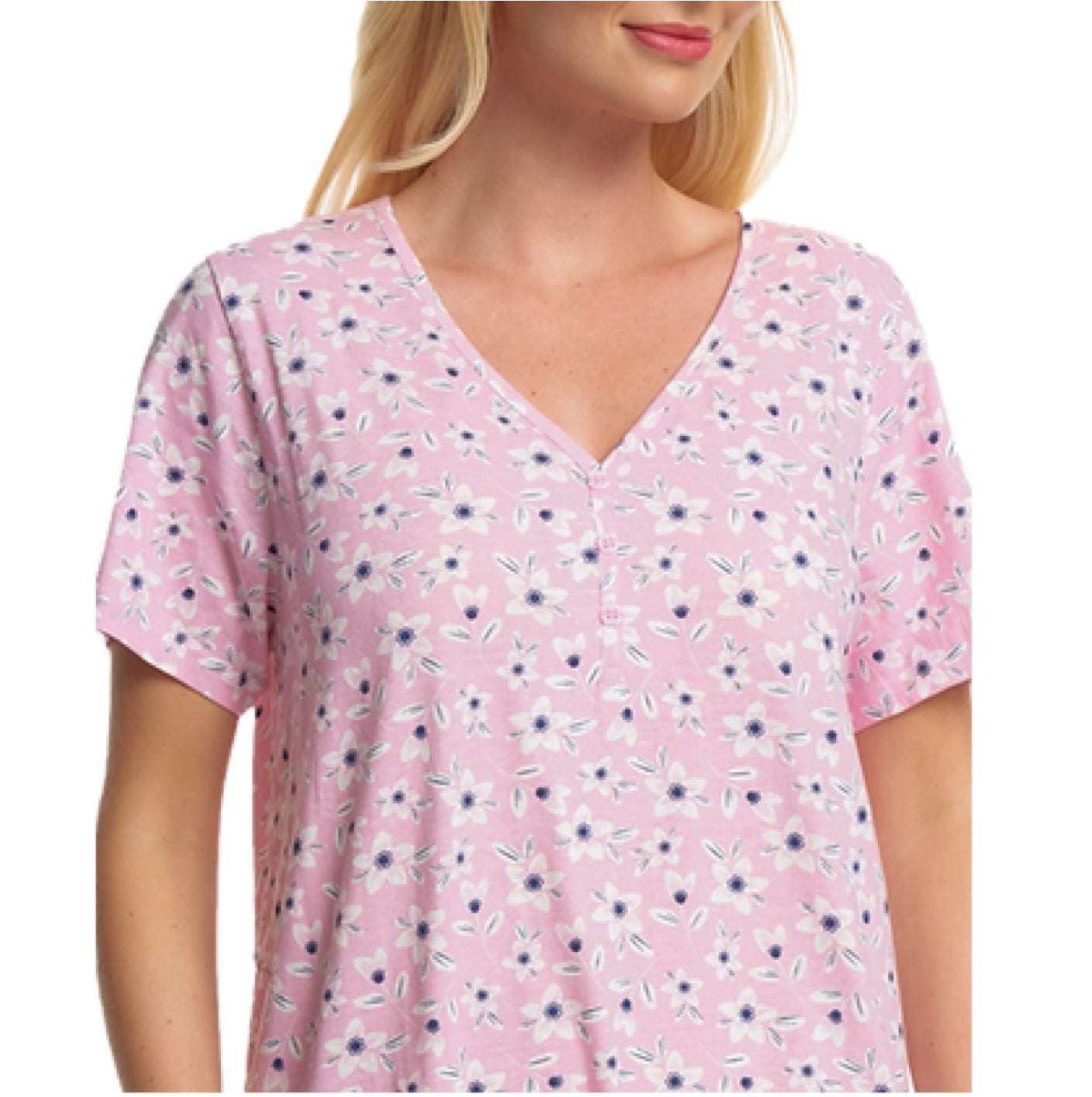 100% Cotton Jersey Short Sleeve Pink  Freesia Print Nightdress