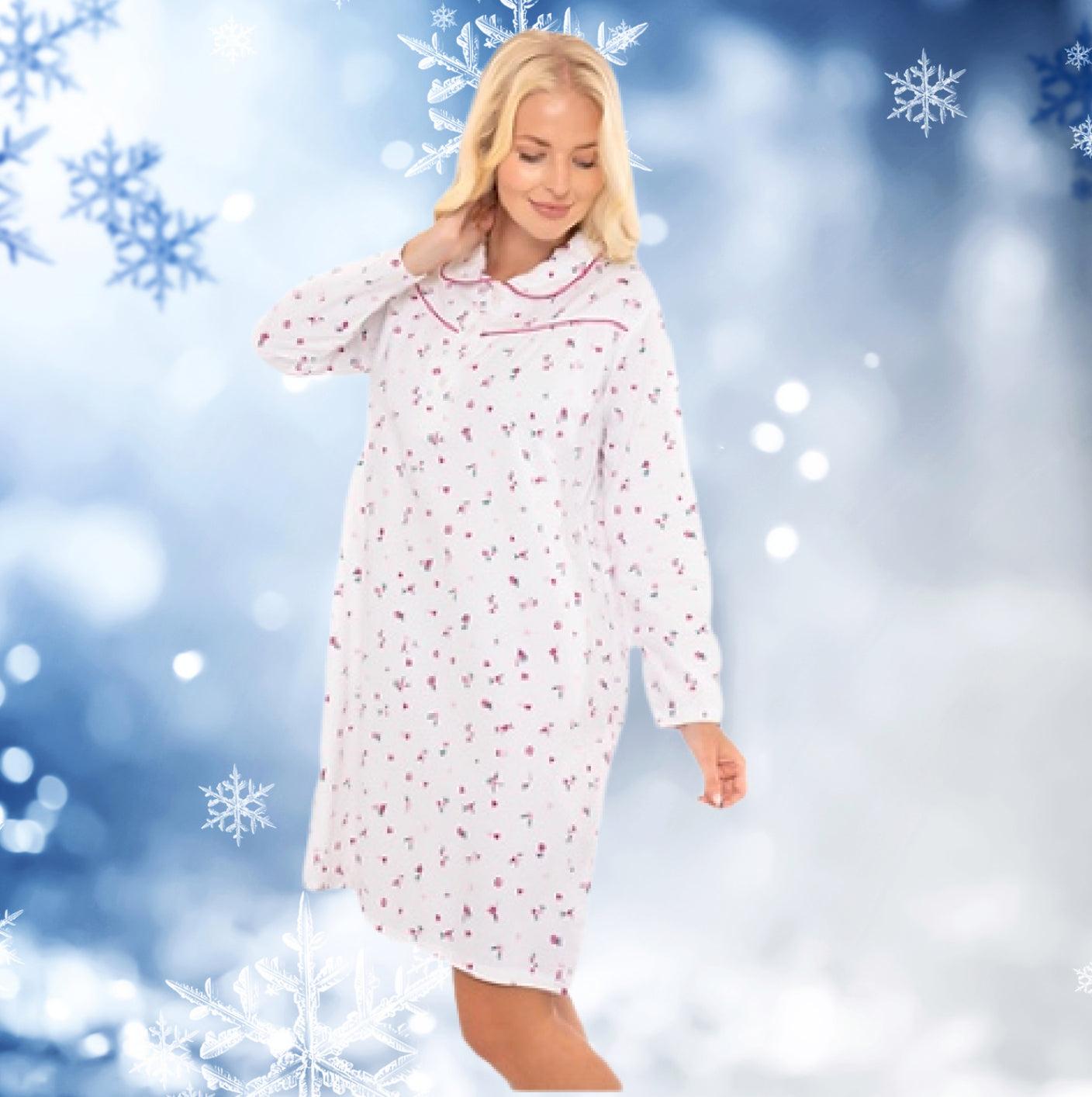 100% Brushed Cotton Winceyette Nightdress in Shorter Length