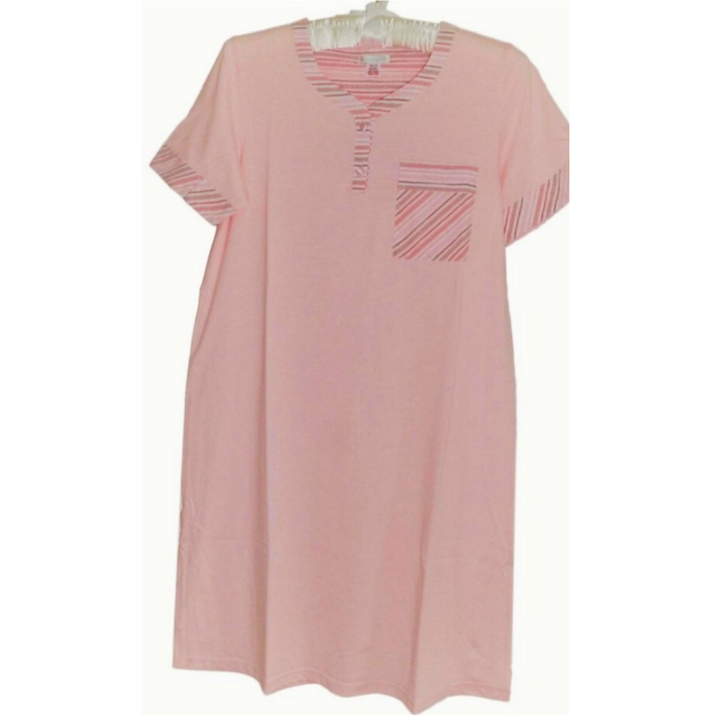 Slenderella Cotton Jersey Nightshirt with Stripe Edging - Pink - Blue