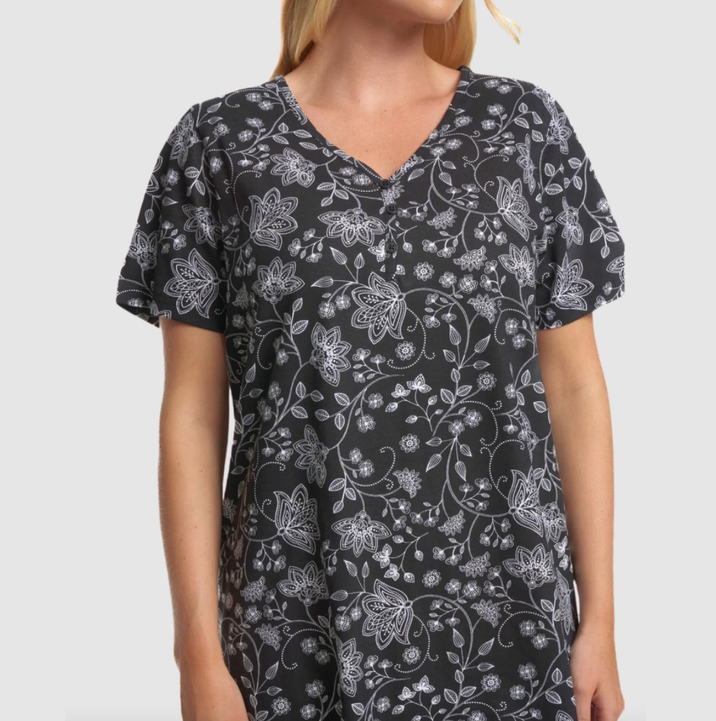 100% Cotton Jersey Short Sleeve Black Butterfly Print Nightdress