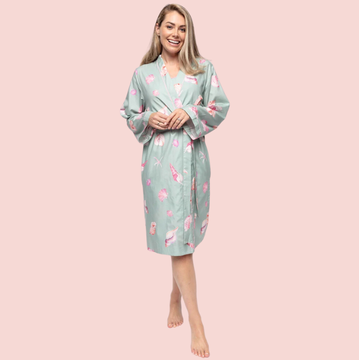 Coral Shell Print Short Dressing Gown