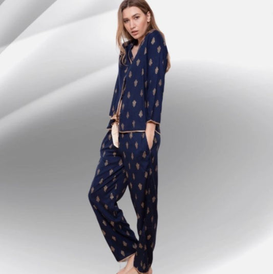 Crested 100% Cotton Blue & Gold Pyjamas - XL (16/18)