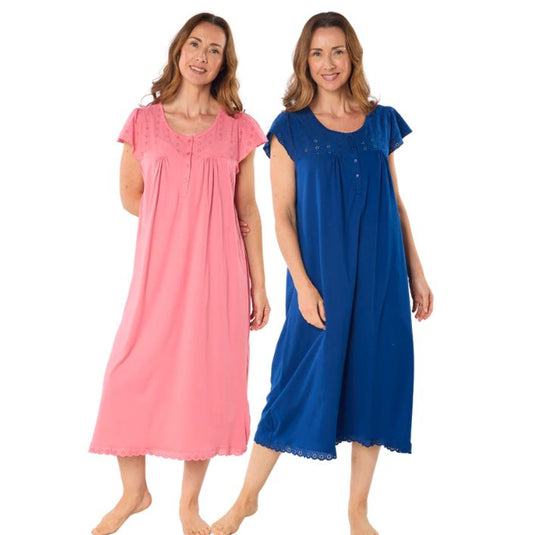 100% Cotton Jersey Short Sleeve with Broderie Anglaise Trim  Nightdress