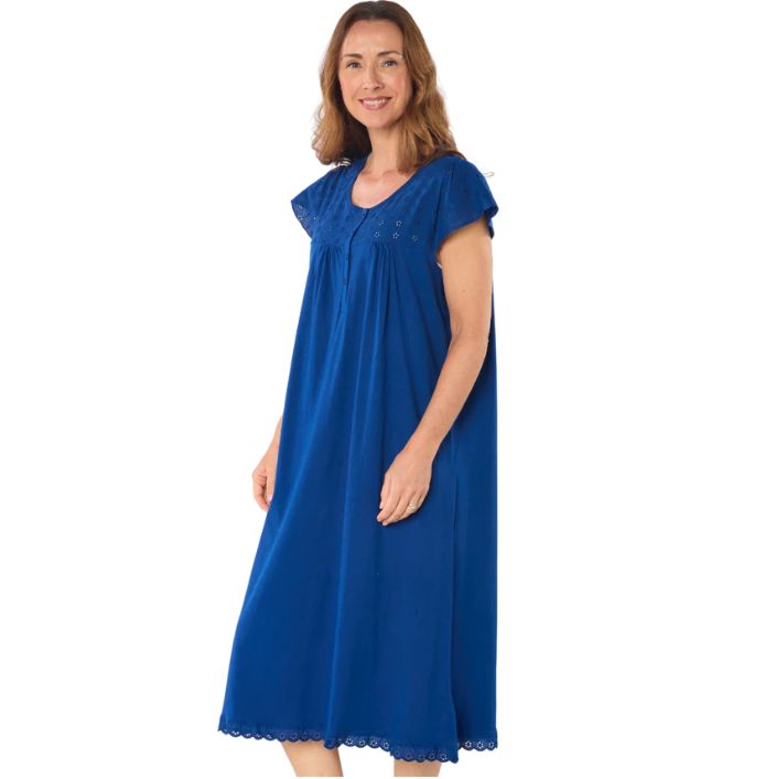 100% Cotton Jersey Short Sleeve with Broderie Anglaise Trim  Nightdress