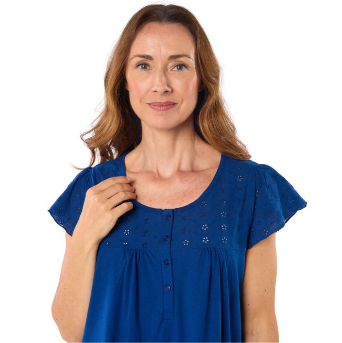 100% Cotton Jersey Short Sleeve with Broderie Anglaise Trim  Nightdress