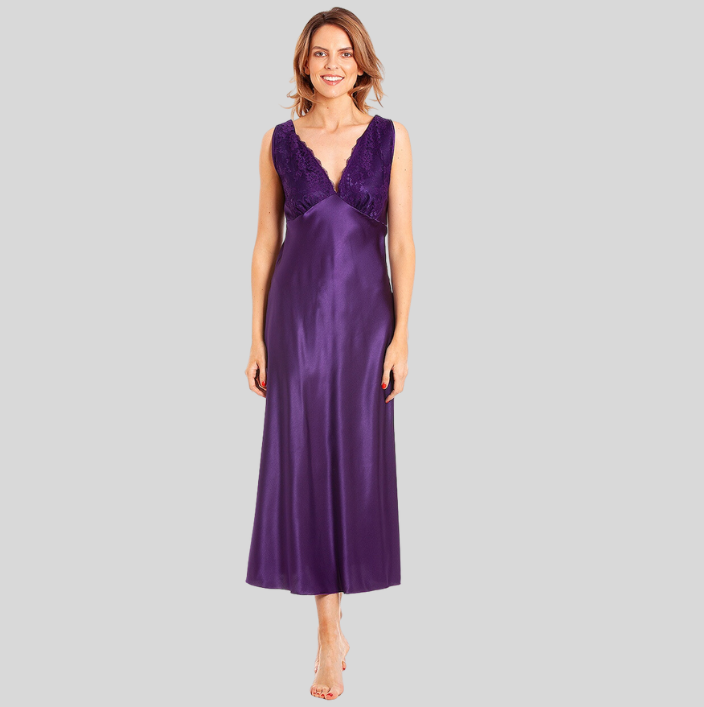 Sleeveless Satin Nightdress with Lace Detail