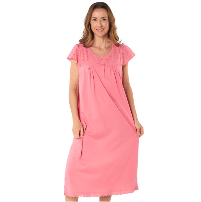 100% Cotton Jersey Short Sleeve with Broderie Anglaise Trim  Nightdress