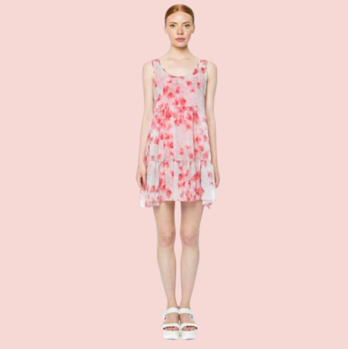Pepita Pink Chiffon Layered Top contrast Jersey Dress 10 -16