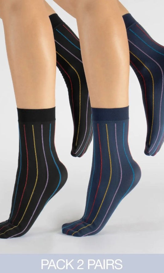 Cette Multicolour 2 Pair Pack Stripe Socks - Pure NightCette Multicolour 2 Pair Pack Stripe Socks