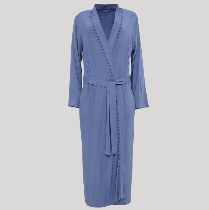 Delilah Lace Detail Jersey Long Dressing Gown - Pure NightDelilah Lace Detail Jersey Long Dressing Gown