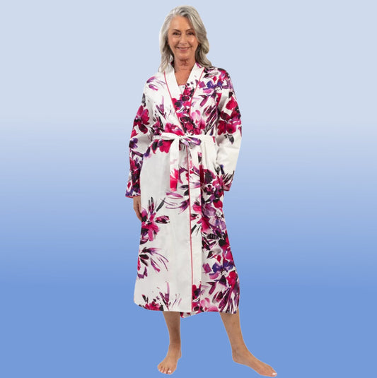 Delilah Lace Trim Floral Print Long Dressing Gown - Pure NightDelilah Lace Trim Floral Print Long Dressing Gown