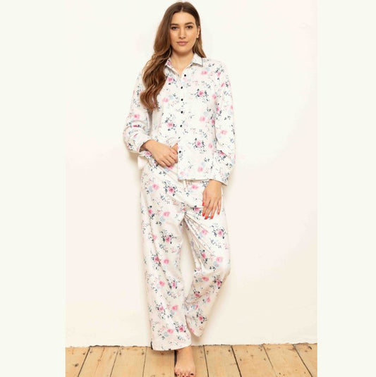 English Rose 100% Brushed Cotton PJ Set - Pure NightEnglish Rose 100% Brushed Cotton PJ Set