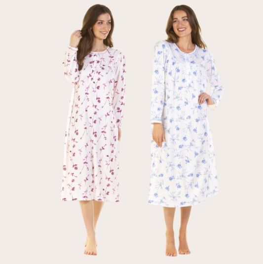 Floral Cuddleknit Long Sleeve Jersey Interlock Nightdress - Pure NightFloral Cuddleknit Long Sleeve Jersey Interlock Nightdress