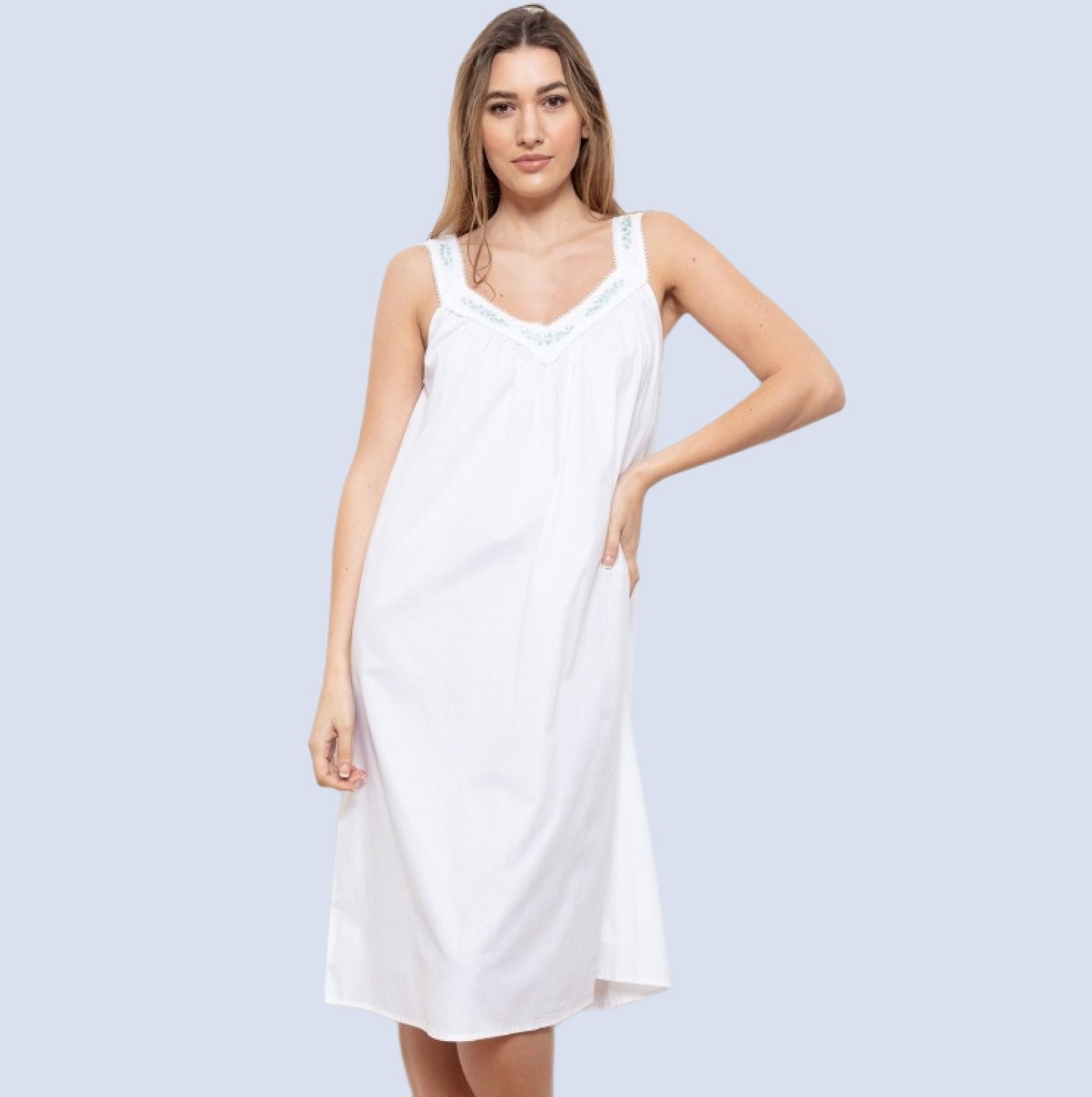 Gail 100% Cotton Wide Strap Nightdress - Pure NightGail 100% Cotton Wide Strap Nightdress