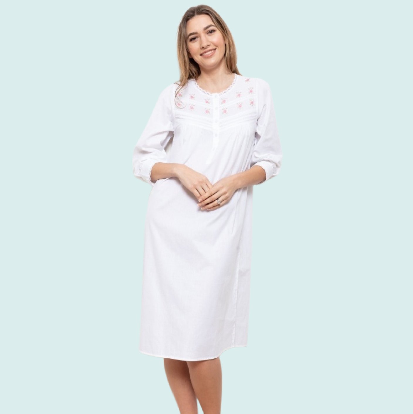 Honor 3/4 Sleeve 100% Cotton Lawn Nightdress - Pure NightHonor 3/4 Sleeve 100% Cotton Lawn Nightdress