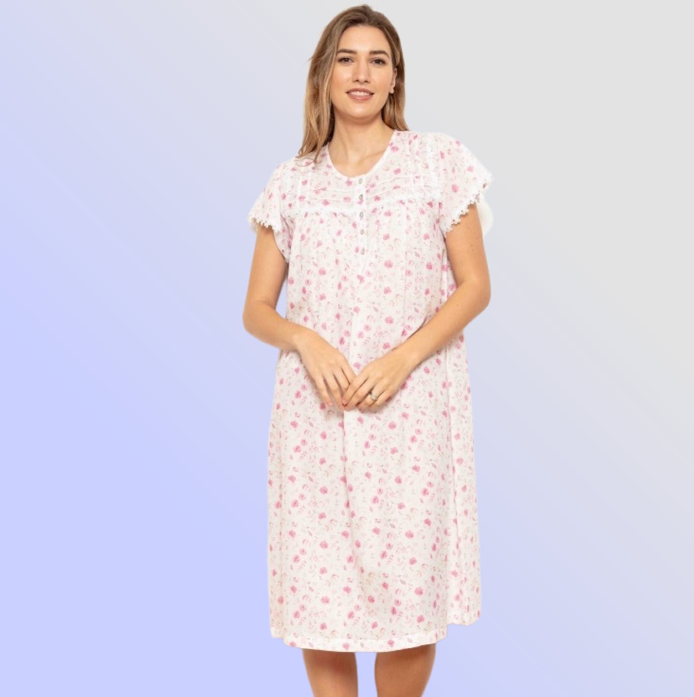 Kizzy 100% Cotton Rose Print Short Sleeve Nightdress - Pure NightKizzy 100% Cotton Rose Print Short Sleeve Nightdress