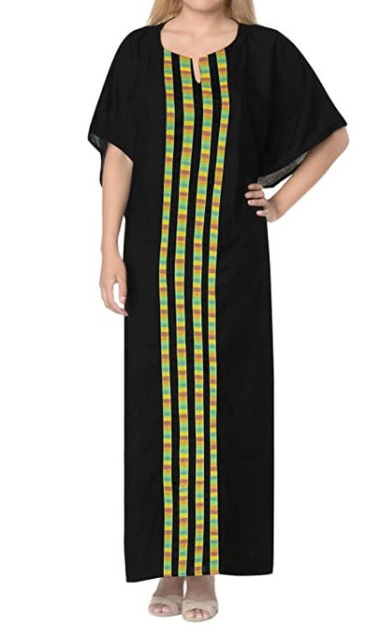 Lightweight Black Front Stripe Kaftan XL/2XL - Pure NightLightweight Black Front Stripe Kaftan XL/2XL