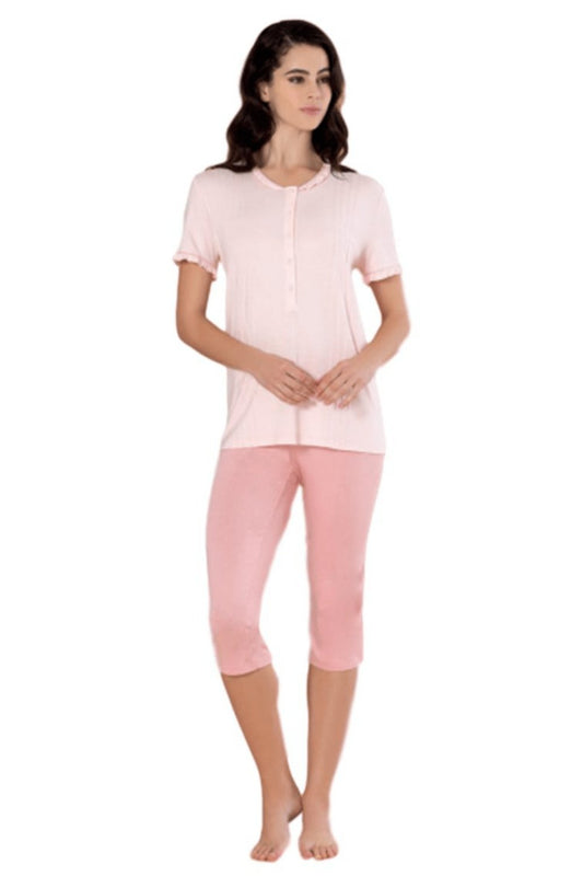 Linclalor Italian Jersey Cropped Leg Pyjamas 10 to 26 Pink or Blue - Pure NightLinclalor Italian Jersey Cropped Leg Pyjamas 10 to 26 Pink or Blue