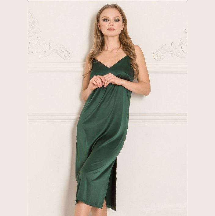 Long Green Silk Satin Nightdress - Pure NightLong Green Silk Satin Nightdress