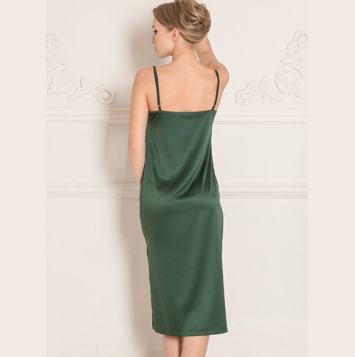 Long Green Silk Satin Nightdress - Pure NightLong Green Silk Satin Nightdress