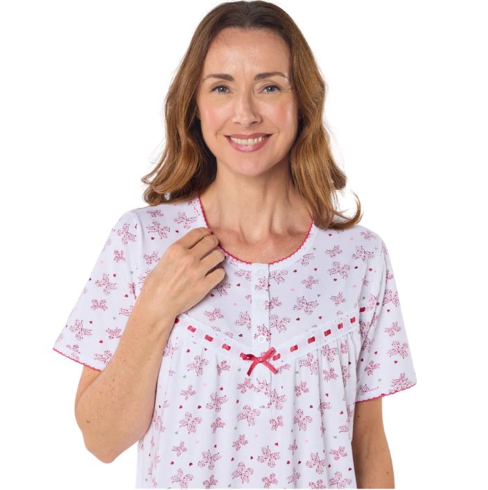 100% Cotton Jersey Butterfly Print Short Sleeve Nightdress - 6 Colours