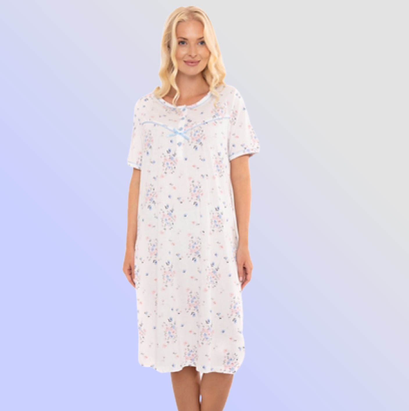 Moonlight Floral 100% Cotton Jersey Short Sleeve Nightdress - Pure NightMoonlight Floral 100% Cotton Jersey Short Sleeve Nightdress