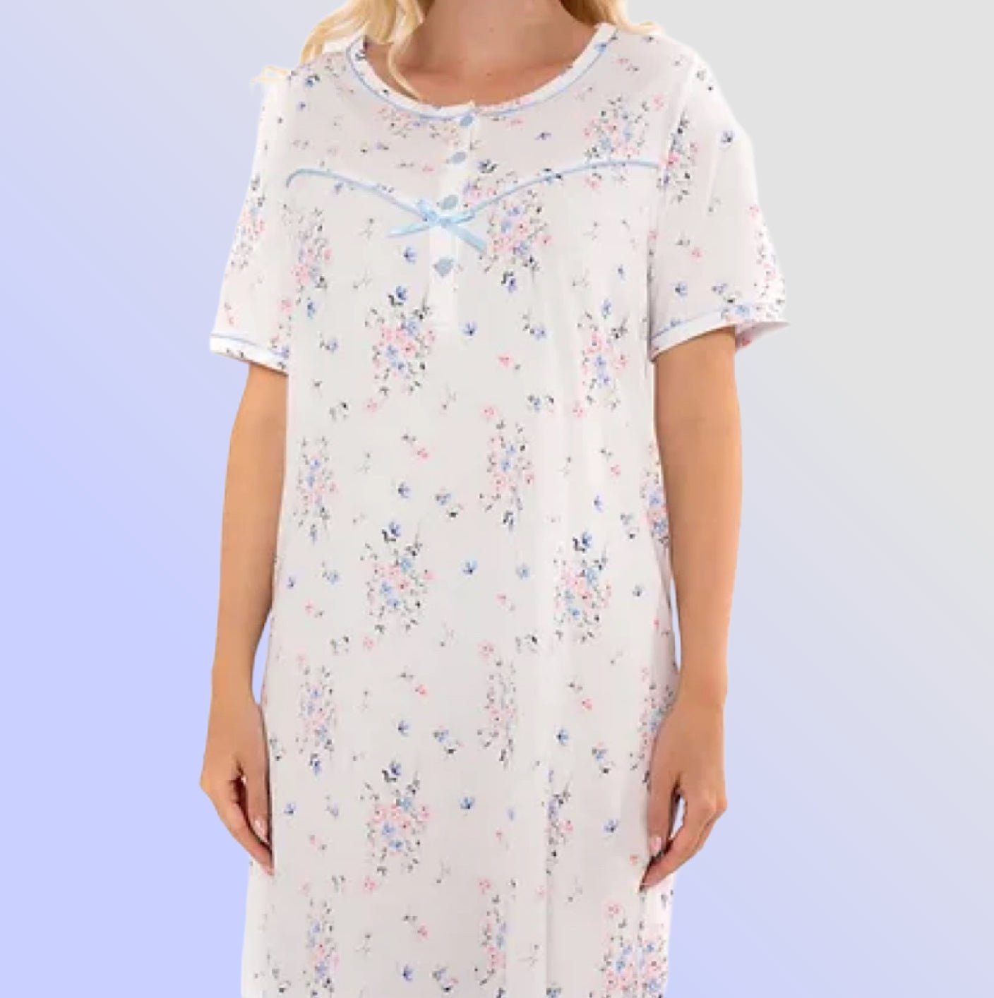 Moonlight Floral 100% Cotton Jersey Short Sleeve Nightdress - Pure NightMoonlight Floral 100% Cotton Jersey Short Sleeve Nightdress