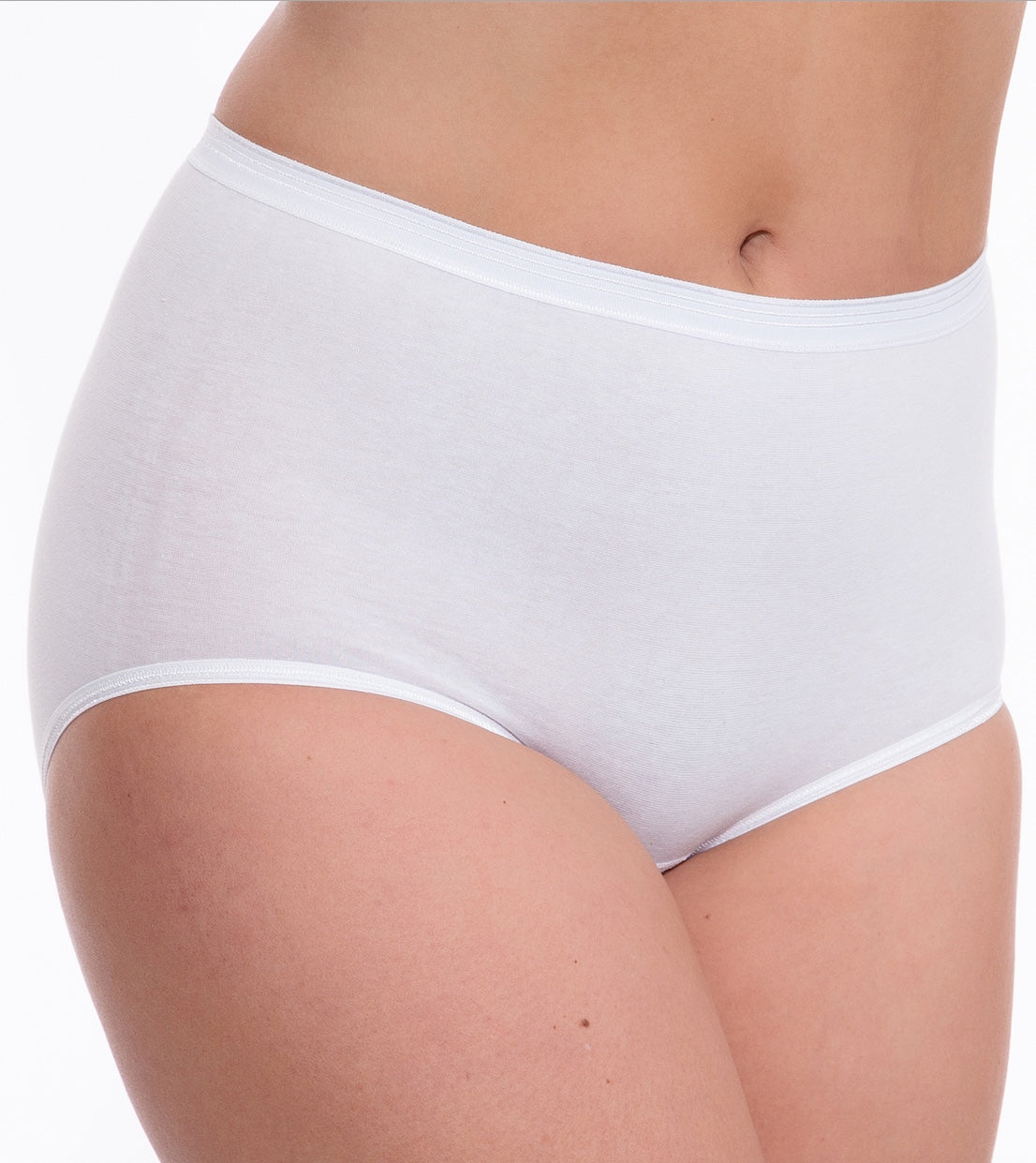 Seam Free White Cotton & Elastane Full Briefs - White -22/24