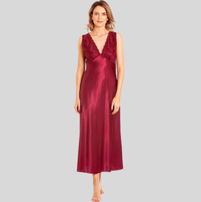 Sleeveless Satin Nightdress with Lace Detail - Pure NightSleeveless Satin Nightdress with Lace Detail