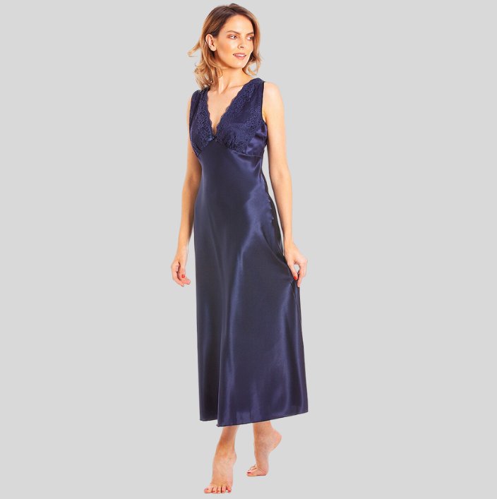 Sleeveless Satin Nightdress with Lace Detail - Pure NightSleeveless Satin Nightdress with Lace Detail