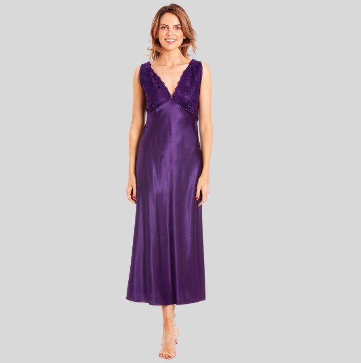 Sleeveless Satin Nightdress with Lace Detail - Pure NightSleeveless Satin Nightdress with Lace Detail