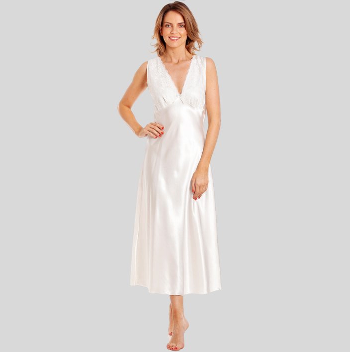 Sleeveless Satin Nightdress with Lace Detail - Pure NightSleeveless Satin Nightdress with Lace Detail