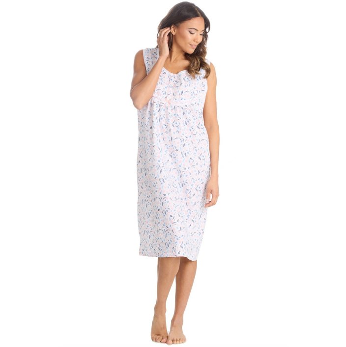 Sleeveless Woven Poplin Leaf Print Polyester Blend Nightdress - Pure NightSleeveless Woven Poplin Leaf Print Polyester Blend Nightdress