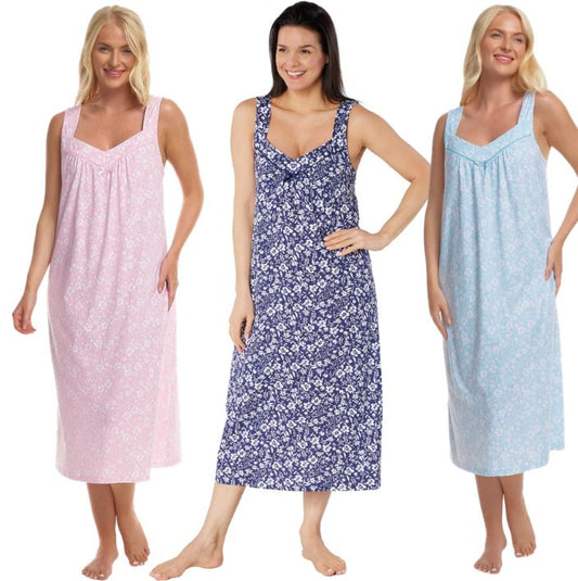 100% Cotton Jersey Summer Floral Print Sleeveless Nightdress
