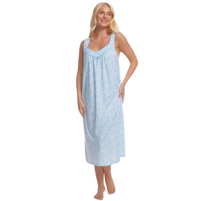 100% Cotton Jersey Summer Floral Print Sleeveless Nightdress