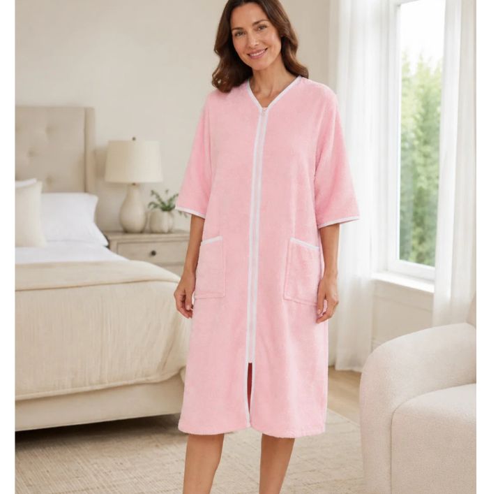 100% Cotton Towelling Zip Front Dressing Gown