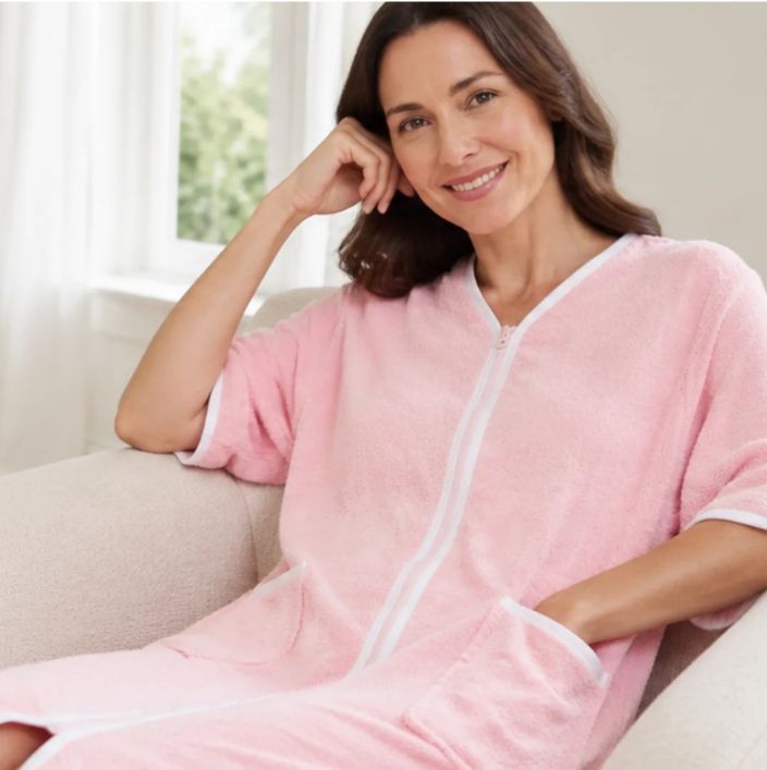 100% Cotton Towelling Zip Front Dressing Gown