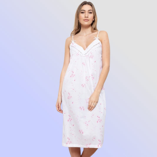 York 100% Cotton Strappy Floral Print Nightdress - Pure NightYork 100% Cotton Strappy Floral Print Nightdress