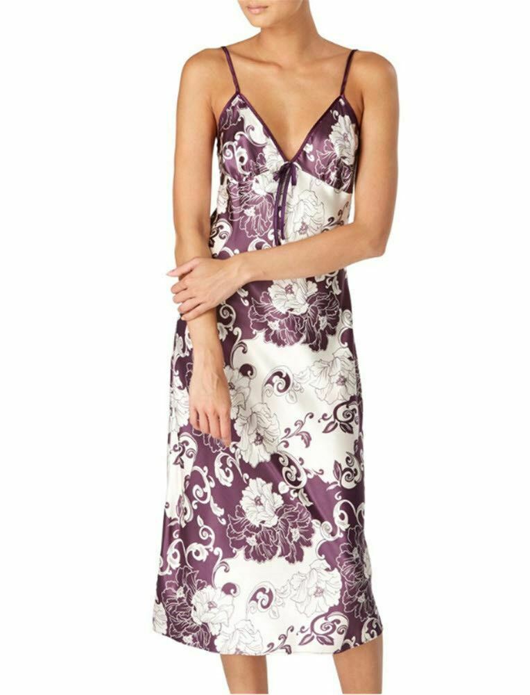Gaspe Purple Oriental Print Satin Nightdress & Wrap Set  8/10