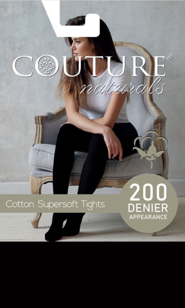 Ladies 200 Denier Cotton Rich Supersoft Tights - S/M/L/XL - Black